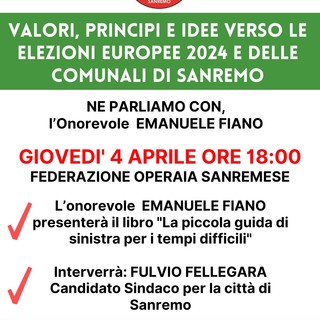 Sanremo, giovedi incontro pubblico del Pd: &quot;Valori, principi e idee verso le elezioni europee 2024 e delle comunali &quot;