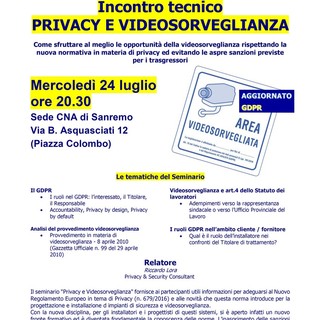 Sanremo: videosorveglianza e normativa privacy, un corso per installatori con CNA