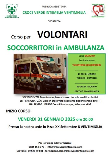 La Croce Verde Intemelia di Ventimiglia organizza il corso per &quot;volontari soccorritori in ambulanza&quot;