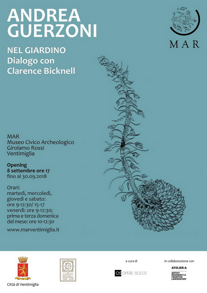 Ventimiglia: sabato prossimo, inaugurazione della mostra ‘Nel giardino. Dialogo con Clarence Bicknell’ di Andrea Guerzoni