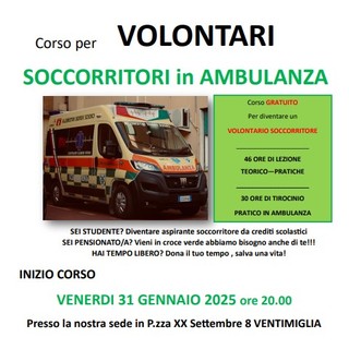 La Croce Verde Intemelia di Ventimiglia organizza il corso per &quot;volontari soccorritori in ambulanza&quot;