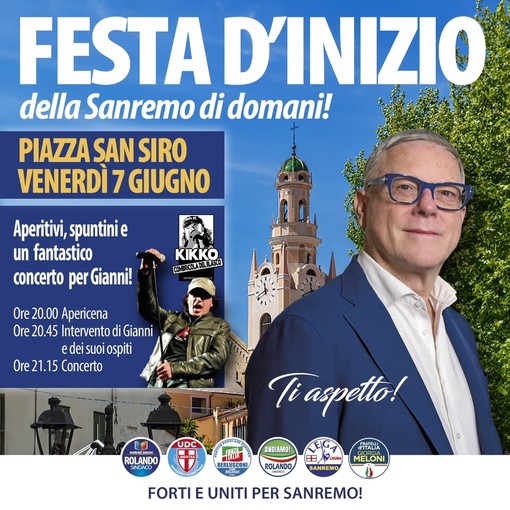 Sanremo, stasera chiusura della campagna elettorale di Gianni Rolando e della coalizione con la “Festa di inizio”