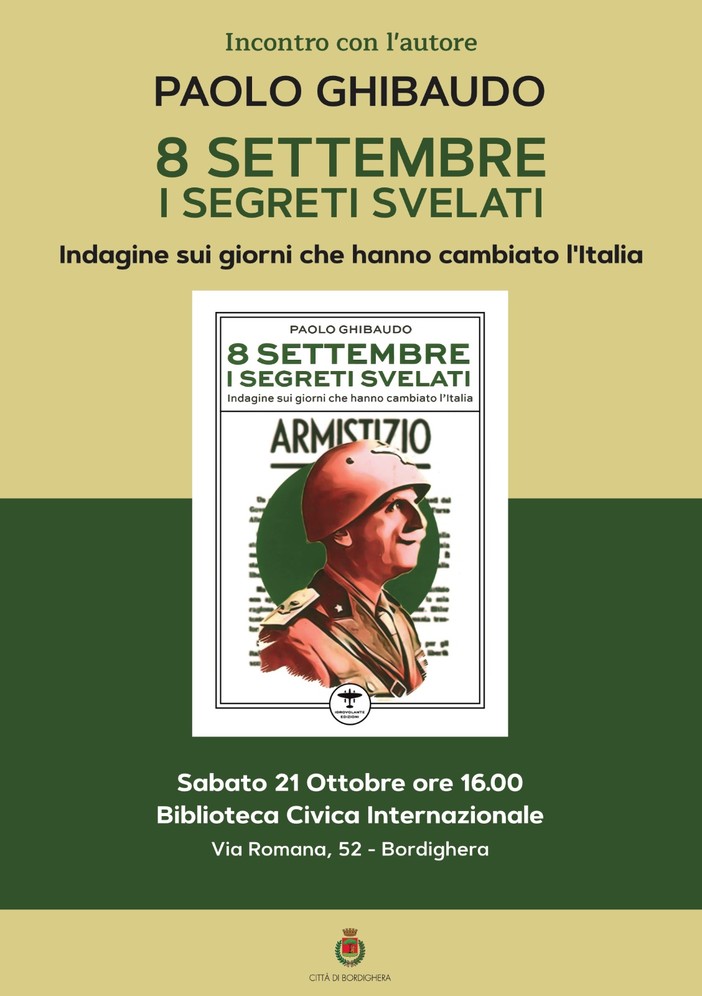 Bordighera: sabato la presentazione di &quot;8 settembre, i segreti svelati&quot; con Paolo Ghibaudo