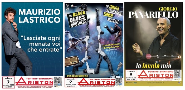 Per il Teatro Ariston tre appuntamenti tra comicità e circo con Maurizio Lastrico, Black Blues Brothers e Giorgio Panariello