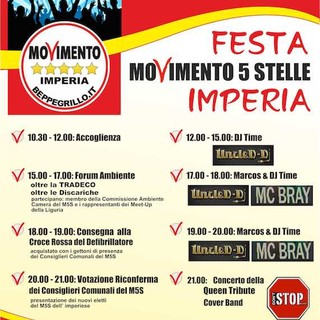 Imperia: rinviata a sabato 21 giugno la festa del Movimento 5 Stelle alla Rabina