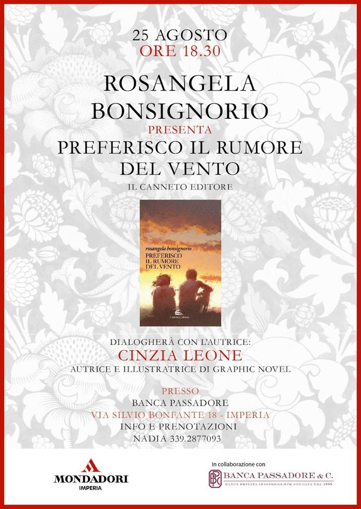 Imperia, giovedì 25 agosto la presentazione del romanzo &quot;Preferisco il rumore del vento&quot;