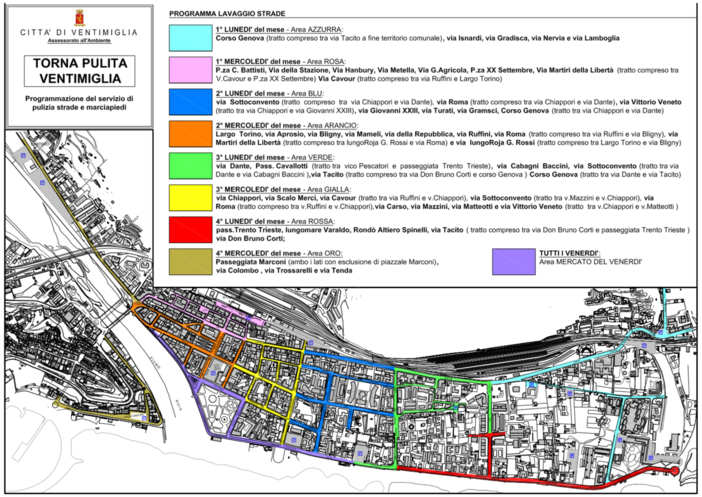 Lavaggio strade a Ventimiglia: modifiche al servizio in vista delle festività natalizie