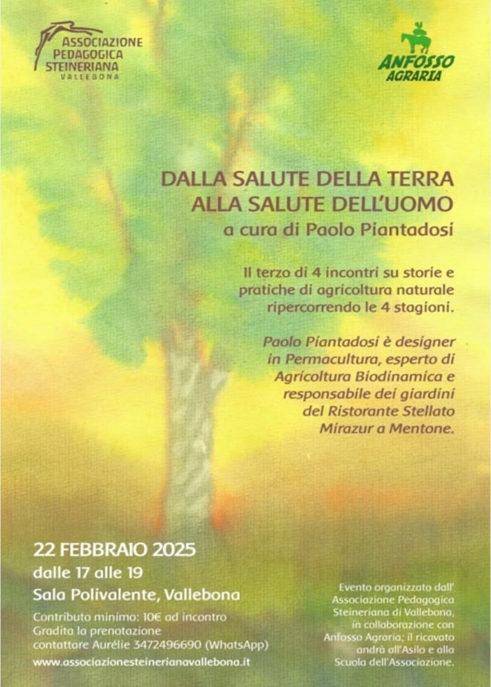 Vallebona, il 22 febbraio l'incontro  &quot;dalla salute della terra alla salute dell'uomo&quot;