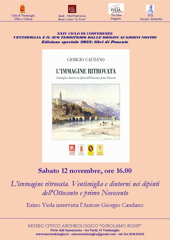 Ventimiglia: sabato al Museo Rossi la presentazione del libro &quot;L'immagine ritrovata&quot;