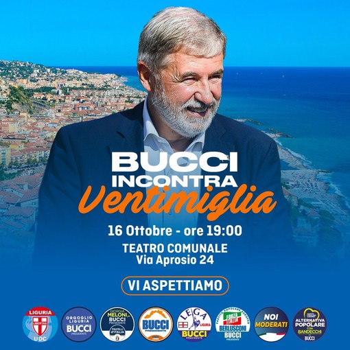 Elezioni, domani il candidato Bucci a Ventimiglia: alle 19 comizio al teatro comunale