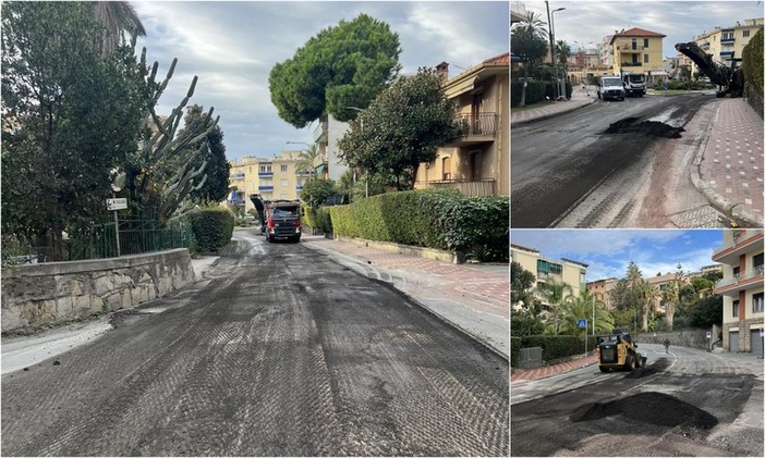 Bordighera, continuano i lavori di asfaltatura: intervento in via Tumiati e via Piave (Foto)