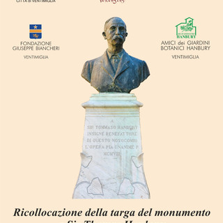 Ventimiglia, domani cerimonia per la ricollocazione della nuova targa al monumento di Sir Thomas Hanbury,