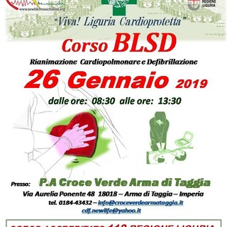 Taggia: il 26 gennaio si terrà il corso Basic Life Support Defibrillation, iscrizioni aperte