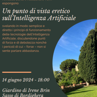 Bordighera, venerdì la conferenza “Un punto di vista eretico sull’Intelligenza Artificiale”