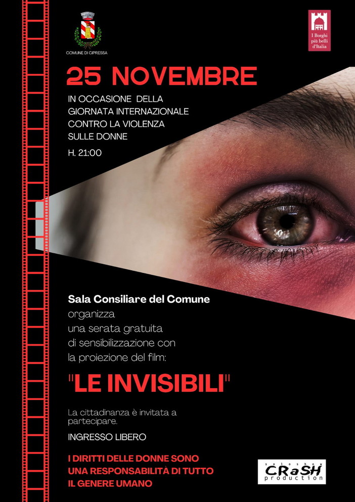 Cipressa: per la Giornata internazionale per l’eliminazione della violenza contro le donne proiezione del film 'Les invisibles'