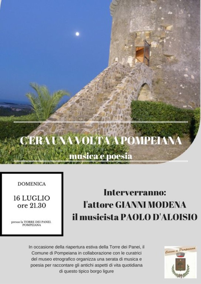 Questa domenica lo spettacolo &quot;C'era una volta Pompeiana&quot; inaugurerà la riapertura estiva della Torre dei Panei