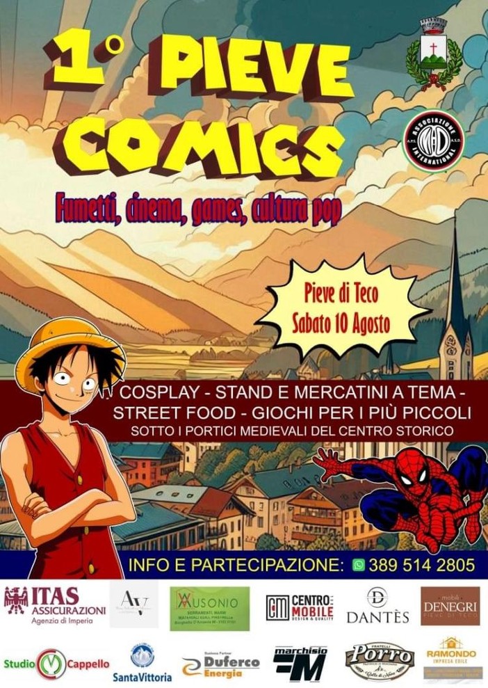 Tutto pronto per il  “1° Pieve comics”:  fumetti, cinema, games, cultura pop e cosplay animeranno l'alta Valle Arroscia