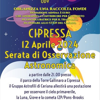 Cipressa, venerdì serata di osservazione astronomica con raccolta fondi per aiutare 'Il cuore di Martina'