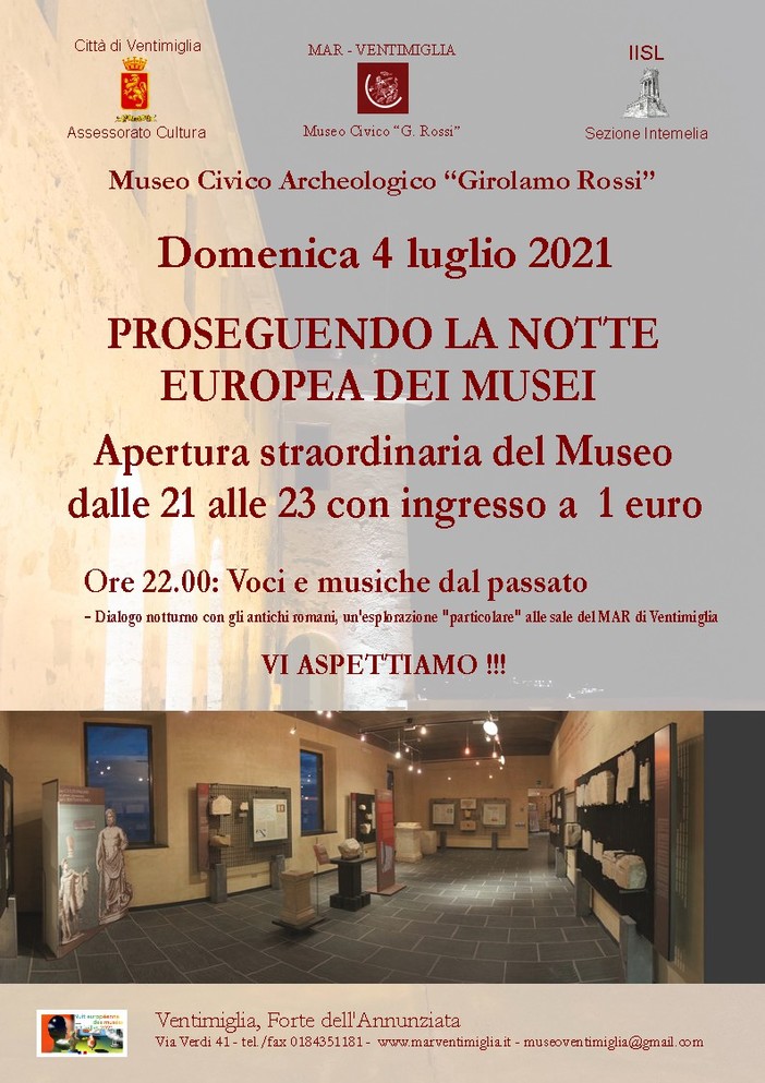 La ‘Notte dei Musei’ si prolunga al MAR di Ventimiglia con ‘Voci e musiche dal passato’