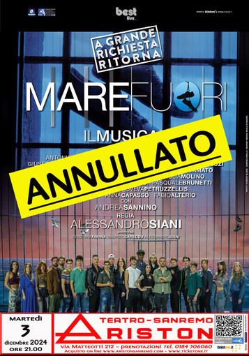 Sanremo, annullato lo spettacolo 'Mare Fuori - Il musical'