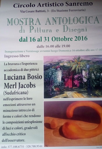 Sanremo: mostra di quadri antologica con pittura e disegni di Merle Jacobs e Luciana Bosio