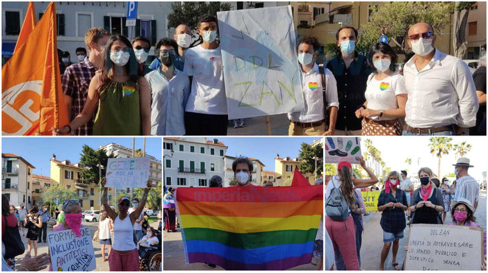 Imperia: manifestazione a sostegno del Ddl Zan, a chi critica &quot;Perchè volete la libertà di odiare i nostri figli&quot; (foto e video)