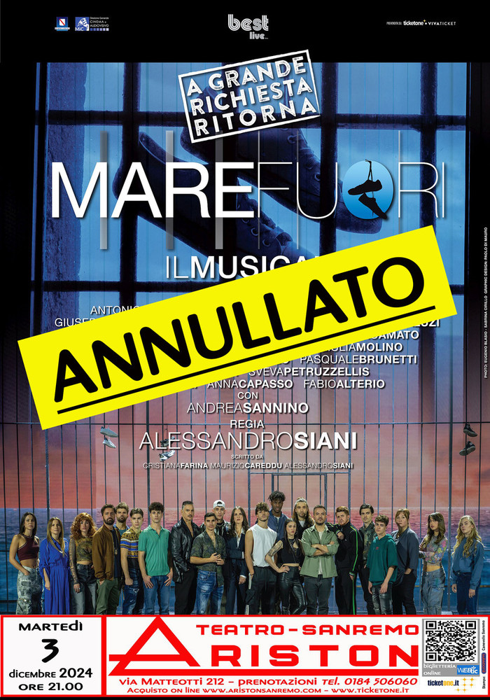 Sanremo, annullato lo spettacolo 'Mare Fuori - Il musical'