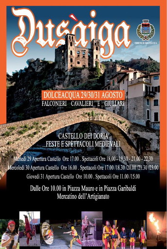 Dolceacqua: da oggi, e sino a giovedì, ‘Dusàiga’! falconieri, cavalieri e giullari, feste e spettacoli al castello dei Doria