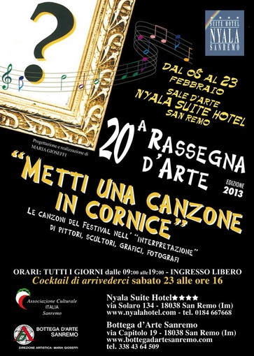 Sanremo: 'Metti una Canzone in Cornice' compie 20 anni, da domani la kermesse ispirata al Festival festeggia al Nyala Hotel