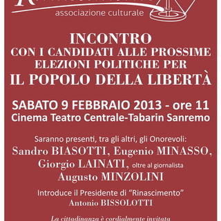 Elezioni 2013: sabato al 'Centrale' di Sanremo incontro con i candidati del PDL