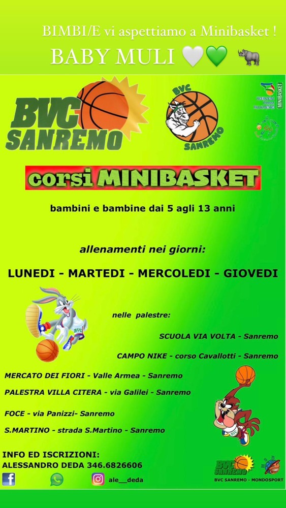 Corsi di minibasket e basket con il Bvc Sanremo: il programma