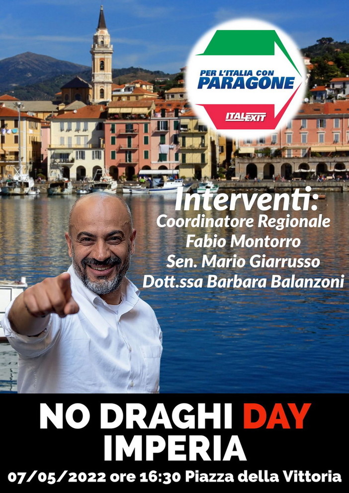 Imperia: sabato prossimo, manifestazione di Italexit per l'Italia 'No Draghi Day'