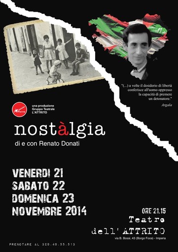 Imperia: il gruppo teatrale l'Attrito presenta lo spettacolo &quot;Nostàlgia&quot;