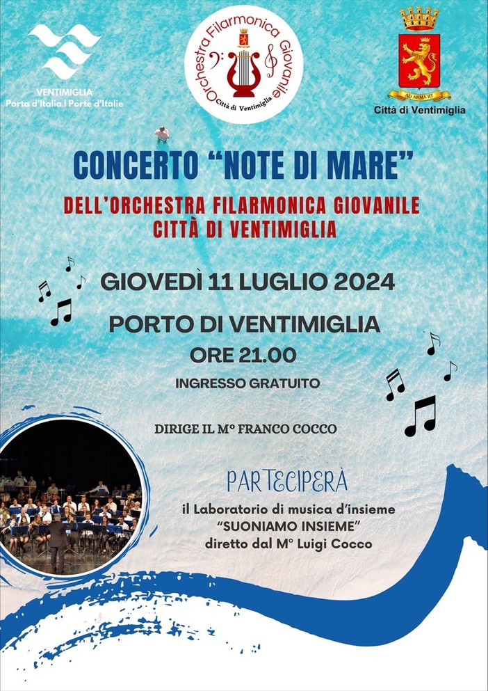 Ventimiglia, stasera al Porto concerto 'Note di Mare' dell'orchestra filarmonica giovanile