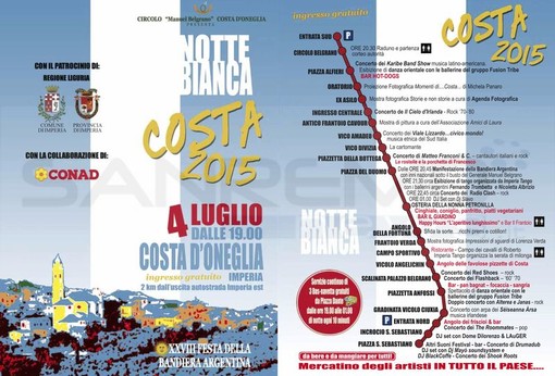 Costa d'Oneglia: sabato 4 luglio la Notte Biance e la Festa della Bandiera Argentina nel suggestivo borgo medievale