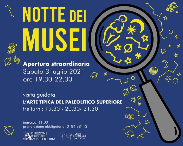 Ventimiglia: per la ‘Notte dei Musei 2021’, apertura straordinaria del Museo preistorico dei Balzi Rossi