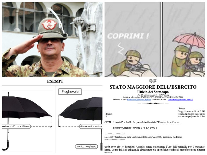Arriva l’ombrello per i militari in divisa, il generale Bellacicco: “Il parapioggia era meglio se rimaneva nel cassetto di qualche ufficio romano&quot;