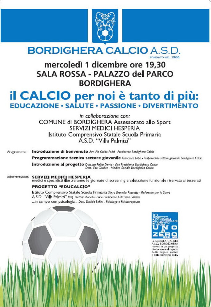 Bordighera: il bilancio della presentazione del progetto 'Il Calcio per Noi è tanto di più'