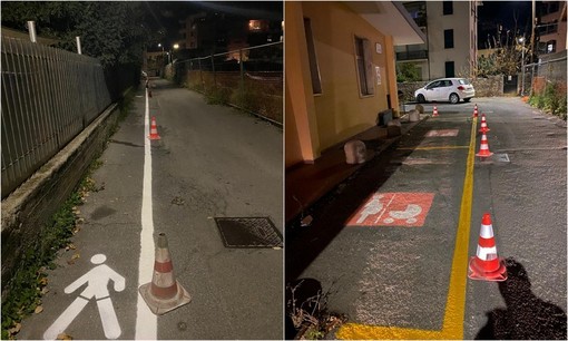 Ventimiglia, sicurezza e accessibilità: spuntano posteggi riservati e passaggi pedonali in vico Arene (Foto)