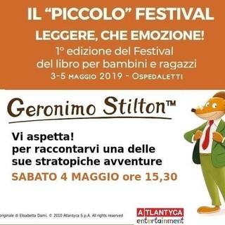 Ospedaletti: festival del libro per ragazzi, oggi arriverà l'ospite d'onore, Geronimo Stilton