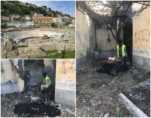 Ventimiglia: bonificato il parcheggio del Teatro Romano, operai comunali, profughi e Docks Lanterna al lavoro per l’apertura straordinaria dell’Area archeologica