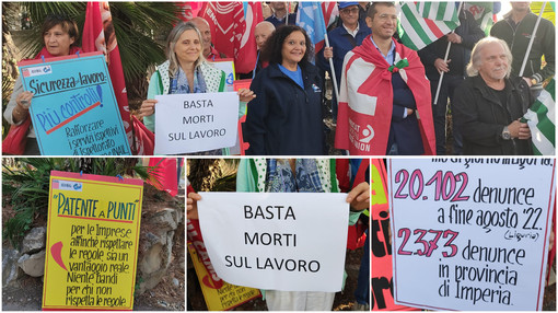 &quot;Basta morti sul lavoro!&quot;, i sindacati protestano davanti alla Prefettura di Imperia: &quot;Formazione a scuola e patente a punti per le aziende&quot; (foto e video)