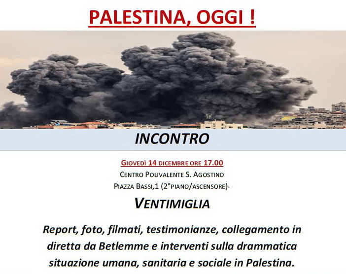 Ventimiglia: per comprendere la drammatica situazione della Palestina, collegamento con in diretta con Betlemme