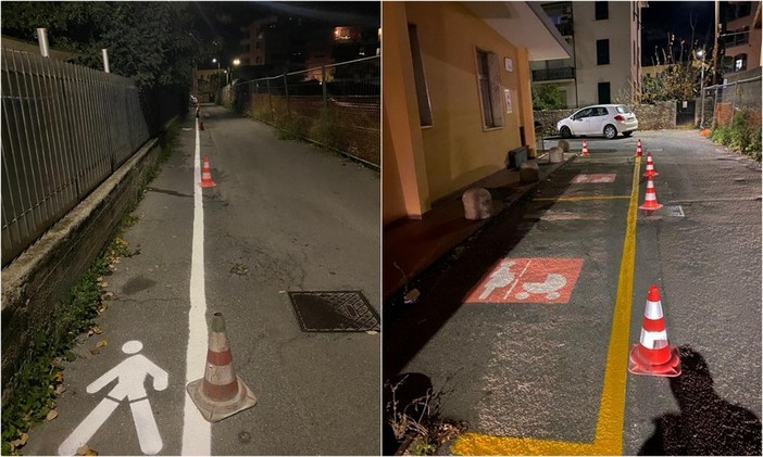 Ventimiglia, sicurezza e accessibilità: spuntano posteggi riservati e passaggi pedonali in vico Arene (Foto)