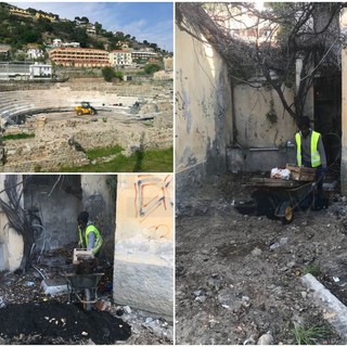 Ventimiglia: bonificato il parcheggio del Teatro Romano, operai comunali, profughi e Docks Lanterna al lavoro per l’apertura straordinaria dell’Area archeologica