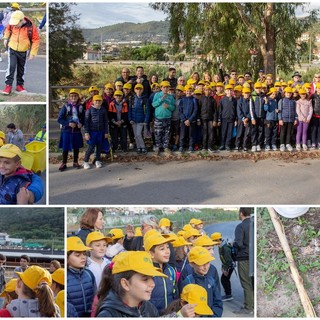 I bambini di Taggia e Levà con I Deplasticati per pulire la pista ciclabile a lato del torrente Argentina (Foto e Video Servizio)