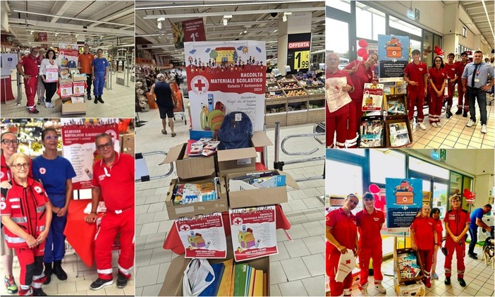 Raccolta di materiale scolastico nei supermercati di Bussana e Taggia: un successo l'iniziativa della Cri di Sanremo (Foto)