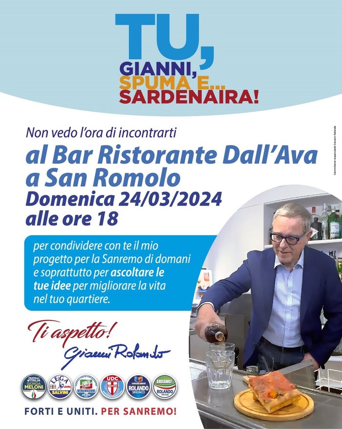 Elezioni, domenica appuntamento con il candidato Rolando al Bar Ristorante Dall’Ava di San Romolo