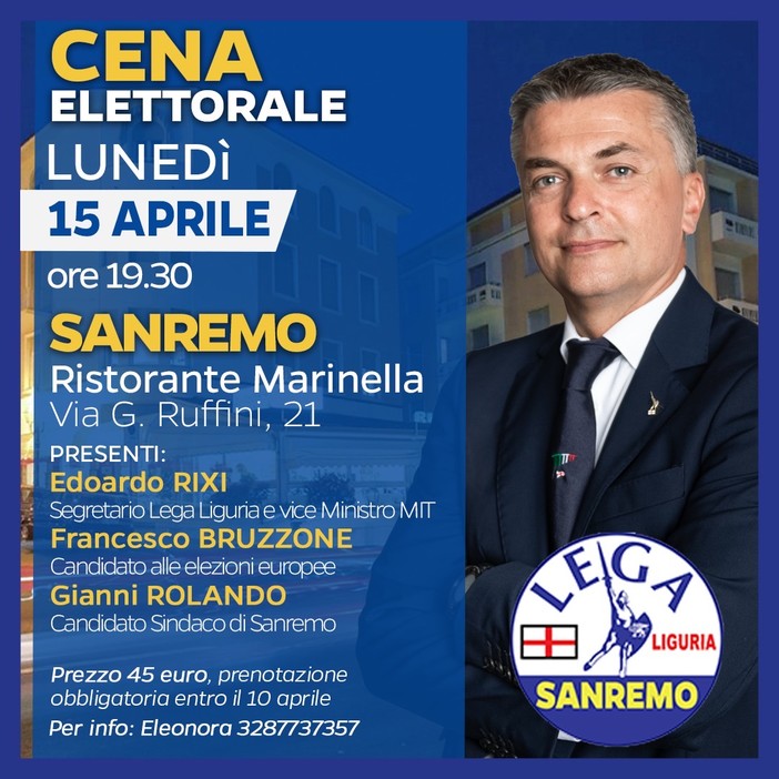 Elezioni Sanremo: una cena con Edoardo Rixi a sostegno della candidatura di Rolando a sindaco