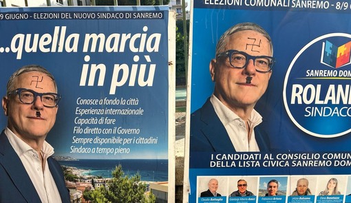 Sanremo, svastiche e baffetti alla Hitler sui manifesti elettorali di Gianni Rolando (Foto)